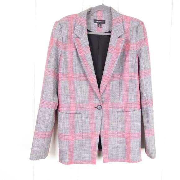 Halogen Blazer Womens SZ M Plaid Gray/Pink Single Button Business Casual Career - Picture 1 of 10